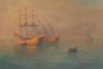 ships of columbus 1880 Romantic Ivan Aivazovsky Russian Oil Paintings
